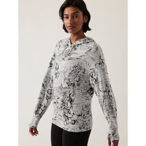 ATHLETA Balance Hooded Pullover in Floral Eden Gray Workout Activewear Yoga Gym